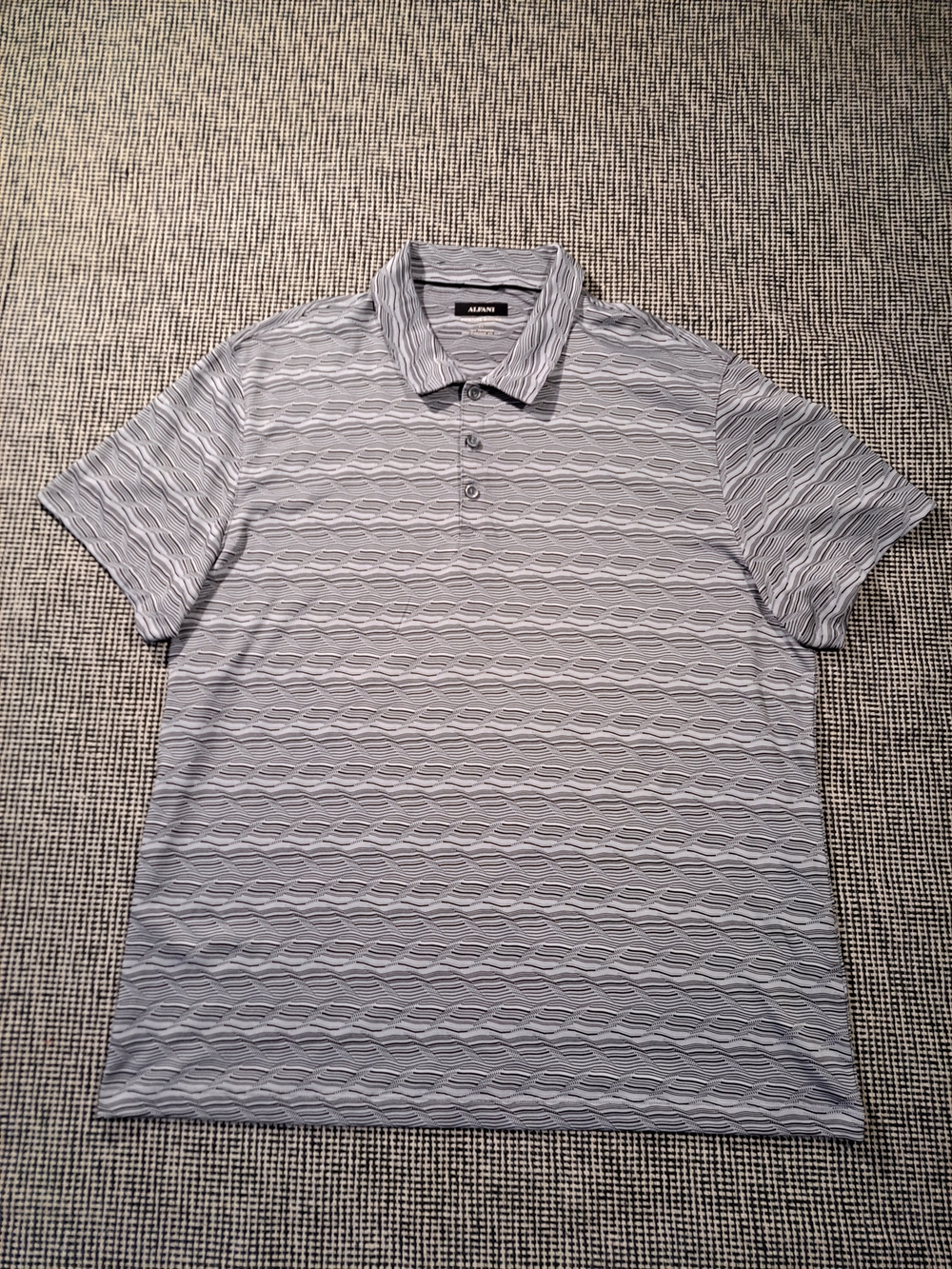 Alfani Men's Moisture Wicking  Gray Black Striped Polo Shirt